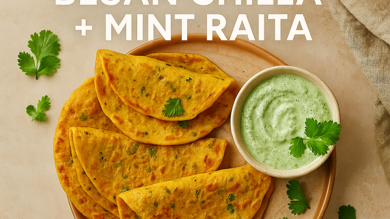 Gluten-Free Besan Chilla (Indian Chickpea Pancake) with Mint Raita