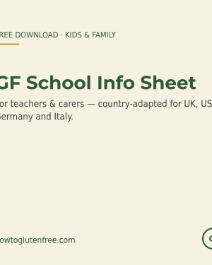 Gluten-Free at School — Info Sheet for Teachers & Carers (UK · US · DE · IT)