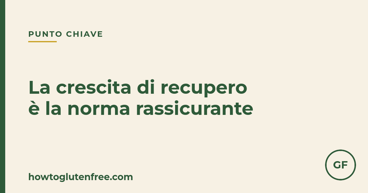 Un promemoria del fatto che, con un’alimentazione senza glutine, la crescita di recupero è la norma rassicurante per i bambini celiaci